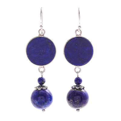 Lapis lazuli dangle earrings, 'Loving Moon' - Hand Crafted Lapis Lazuli Dangle Earrings