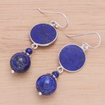Lapis lazuli dangle earrings, 'Loving Moon' - Hand Crafted Lapis Lazuli Dangle Earrings