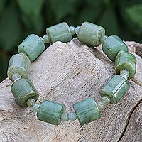 Jade beaded stretch bracelet, 'Heavenly Essence'