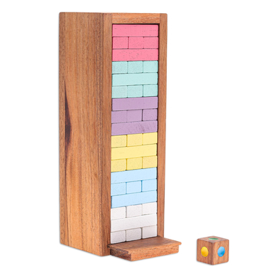 Wood puzzle, 'Colorful Balance in Large' - Handmade Raintree Wood Stacking Puzzle