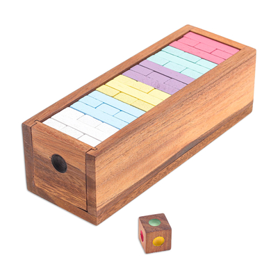 Wood puzzle, 'colourful Balance in Large' - Handmade Raintree Wood Stacking Puzzle
