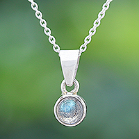 Labradorite pendant necklace, 'Little Moon' - Labradorite and Sterling Silver Pendant Necklace