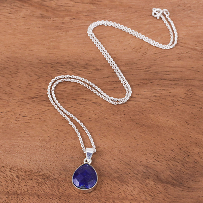 Lapis lazuli pendant necklace, 'Winter Midnight' - Lapis Lazuli and Sterling Silver Pendant Necklace