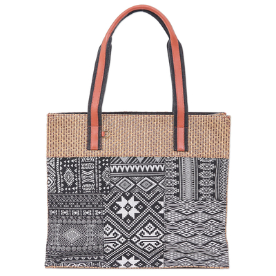 Leather-Accented Patchwork Tote Bag