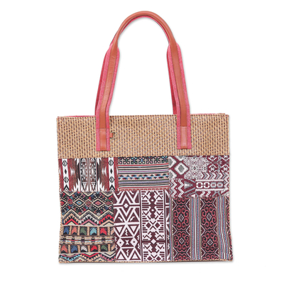 Leather-Accented Cotton Blend Tote Bag