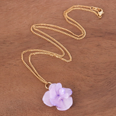 Gold-Plated Purple Hydrangea Petal Pendant Necklace - Wild 