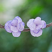 Natural flower post earrings, 'Purple Hydrangea' - Thai Resin Coated Purple Hydrangea Bloom Post Earrings