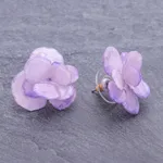 Natural flower post earrings, 'Purple Hydrangea' - Thai Resin Coated Purple Hydrangea Bloom Post Earrings
