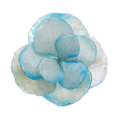 Thai Resin Coated Natural Blue Hydrangea Brooch Pin