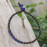 Lapis lazuli macrame anklet, 'Thai Beach Chic in Blue' - Blue Lapis Lazuli Beaded Macrame Ankle with Beaded Closure
