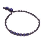 Lapis lazuli macrame anklet, 'Thai Beach Chic in Blue' - Blue Lapis Lazuli Beaded Macrame Ankle with Beaded Closure