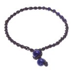 Lapis lazuli macrame anklet, 'Thai Beach Chic in Blue' - Blue Lapis Lazuli Beaded Macrame Ankle with Beaded Closure