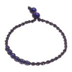 Lapis lazuli macrame anklet, 'Thai Beach Chic in Blue' - Blue Lapis Lazuli Beaded Macrame Ankle with Beaded Closure