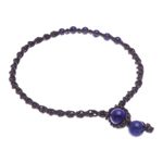 Lapis lazuli macrame anklet, 'Thai Beach Chic in Blue' - Blue Lapis Lazuli Beaded Macrame Ankle with Beaded Closure