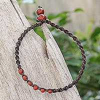 Red Jasper Beaded Macrame Ankle with Beaded Closure,'Thai Beach Chic in Red'