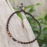 Agate macrame anklet, 'Thai Beach Chic' - Multicolored Agate Beaded Macrame Anklet from Thailand