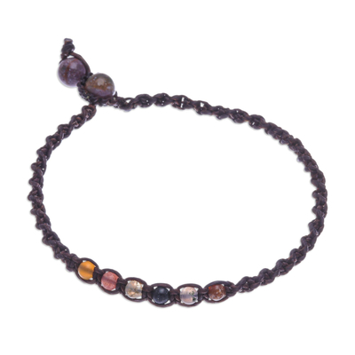 Multicolored Agate Beaded Macrame Anklet from Thailand