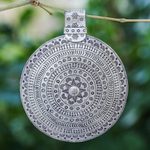 Silver pendant, 'Tribal Charm' - Oxidized 950 Silver Circular Pendant with Thai Tribal Motifs