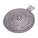 Silver pendant, 'Tribal Charm' - Oxidized 950 Silver Circular Pendant with Thai Tribal Motifs