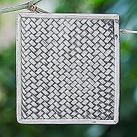 Silver pendant, 'Weave Charm' - 950 Silver Charm Pendant Depicting Traditional Woven Mat