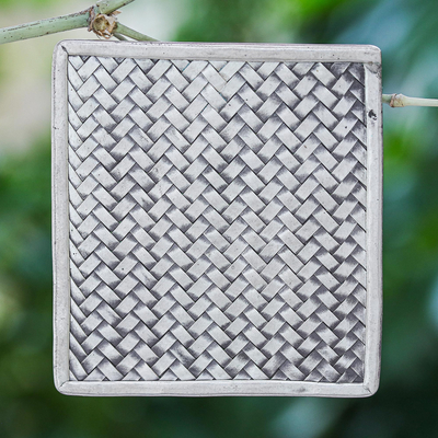 Silver pendant, 'Weave Charm' - 950 Silver Charm Pendant Depicting Traditional Woven Mat