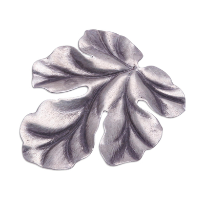 Silver pendant, 'Flourishing Leaf' - Oxidized 950 Silver Chainless Leaf Pendant from Thailand