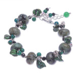 Multi-gemstone beaded bracelet, 'Green Cornucopia' - Cultured Pearl and Serpentine Beaded Bracelet