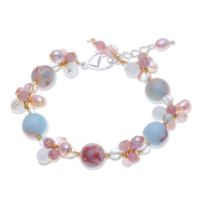 Multi-gemstone beaded bracelet, 'Pastel Mood' - Cultured Pearl and Jasper Beaded Bracelet
