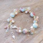 Multi-gemstone beaded bracelet, 'Pastel Mood' - Cultured Pearl and Jasper Beaded Bracelet