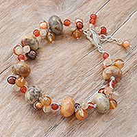 Pulsera con cuentas de piedras preciosas múltiples, 'Summer Apricot' - Pulsera con cuentas de cornalina y perlas cultivadas