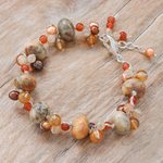 Multi-gemstone beaded bracelet, 'Summer Apricot' - Cultured Pearl and Carnelian Beaded Bracelet