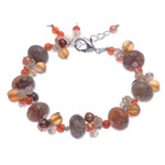 Multi-gemstone beaded bracelet, 'Summer Apricot' - Cultured Pearl and Carnelian Beaded Bracelet
