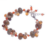 Multi-gemstone beaded bracelet, 'Summer Apricot' - Cultured Pearl and Carnelian Beaded Bracelet
