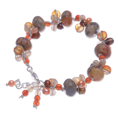 Pulsera con cuentas de piedras preciosas Múltiples - Brazalete de perlas cultivadas y cornalina