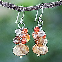 Multi-gemstone beaded dangle earrings, 'Apricot Love'