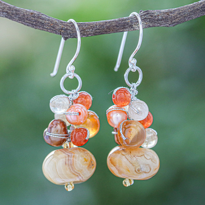 Multi-gemstone beaded dangle earrings, Apricot Love