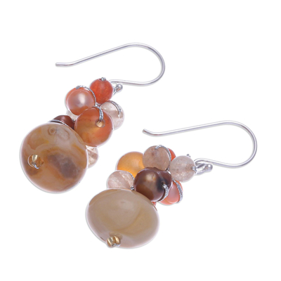 Ohrhänger aus Perlen mit mehreren Edelsteinen - Pfirsichfarbene Multistone-Perlenohrringe aus Thailand