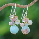 Multi-gemstone beaded earrings, 'Ethereal Treasures' - Jasper Cultured Pearl and Quartz Beaded and Hooked Earrings