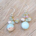 Multi-gemstone beaded earrings, 'Ethereal Treasures' - Jasper Cultured Pearl and Quartz Beaded and Hooked Earrings