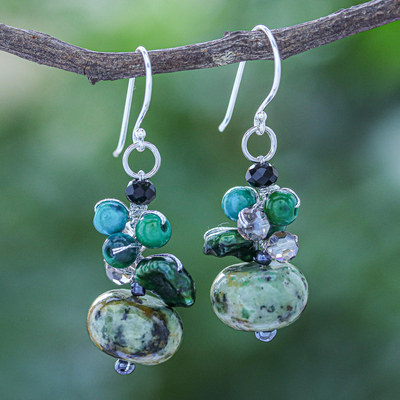 Multi-gemstone beaded earrings, Spring Moss