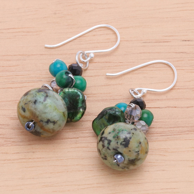 Pendientes con Múltiples piedras preciosas - Pendientes colgantes con cuentas verdes moteadas de piedras preciosas Múltiples
