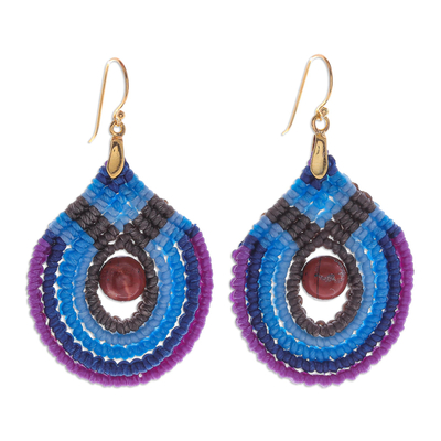 Blue and Purple Macrame Dangle Earrings with Jasper