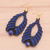 Lapis lazuli macrame dangle earrings, 'Beaded Cocoons' - Blue and Black Macrame Dangle Earrings with Lapis Lazuli (image 2b) thumbail