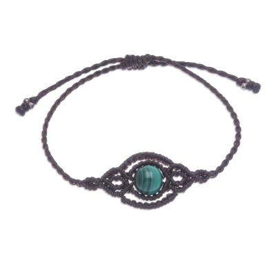 Black Macrame Bracelet with Green Agate Stone from Thailand