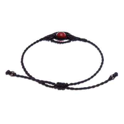 Makramee-Armband aus Jaspis - Schwarzes Makramee-Armband mit rotem Jaspisstein aus Thailand