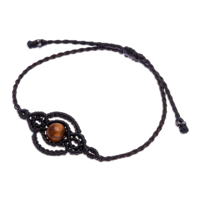 Tigerauge Makramee-Armband - Schwarzes Makramee-Armband mit Tigerauge-Stein aus Thailand