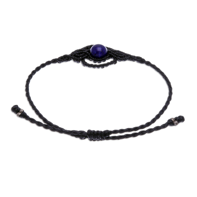 Lapis lazuli  macrame bracelet, 'Cool Boho ' - Black Macrame Bracelet with Lapis Lazuli Stone from Thailand