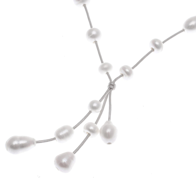 Cultured pearl pendant necklace, 'Pearl Crush in White' - Cultured Freshwater Pearl Pendant Necklace