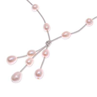 Cultured pearl pendant necklace, 'Pearl Crush in Peach' - Hand Made Cultured Pearl Pendant Necklace