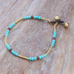 Carnelian beaded anklet, 'Sky Journey' - Thai Carnelian and Brass Beaded Anklet